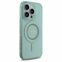 Guess IML Rhinestones Magnētiskais viedtālruņa apvalks iPhone 16 Pro - zaļš