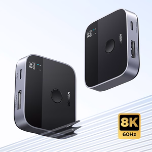 Ugreen DisplayPort/USB-C uz USB-C komutators - pelēks