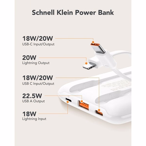 Внешний аккумулятор Veger C11 (W1170) PD QC3.0 2A 22,5W 10000 mAh со встроенными кабелями USB C / Lightning белый