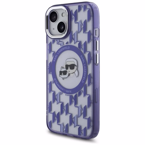 Karl Lagerfeld IML Monogramma Karl & Choupette Head Magnētiskais iPhone 15 viedtālruņa apvalks - violets