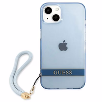 Guess GUHCP13SHTSGSB iPhone 13 mini 5.4 viedtālruņa apvalks, zils, ciets, daļēji caurspīdīgs ar siksniņu