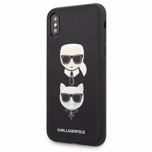 Karl Lagerfeld Saffiano Karl&Choupette Head viedtālruņa apvalks iPhone X/XS - melns