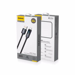 Dudao L7T USB-A - USB-C 66W kabelis ar LED ekrānu 1m - melns
