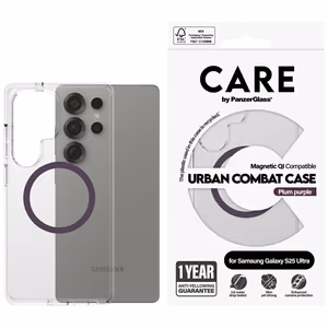 CARE by PanzerGlass Flagship Urban Combat Purple QI viedtālruņa apvalks Samsung Galaxy S25 Ultra - caurspīdīgs