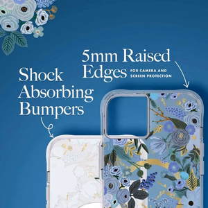 Rifle Paper Clear MagSafe vāciņš ierīcei iPhone 14 Plus, ar “Garden Party Blue” rakstu