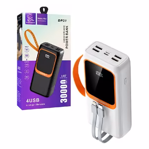 Portatīvais lādētājs POWER BANK DENMEN 30000mAh (4xUSB; 1xUSB-C) balts