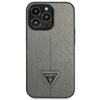 Guess Saffiano trīsstūra logotipa viedtālruņa apvalks iPhone 13 Pro / 13 6.1" - sudraba
