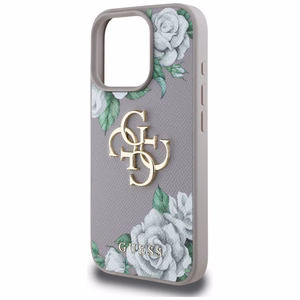 Guess Grained Roses Big 4G Logo viedtālruņa apvalks iPhone 16 Pro Max - violets
