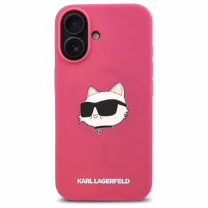 Karl Lagerfeld Silikona viedtālruņa apvalks ar Choupette galvas apdruku MagSafe iPhone 16 - fuksija