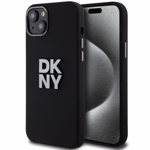 DKNY Šķidrs silikona metāla logotips viedtālruņa apvalks iPhone 15/14/13 - melns