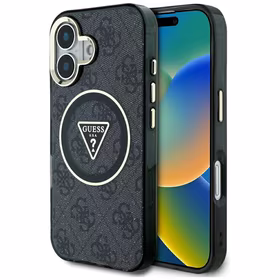 Guess IML Metal Glitter 4G Circle Triangle magnētiskais viedtālruņa apvalks iPhone 16 - melns