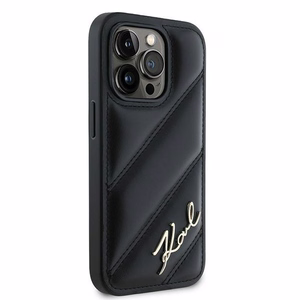 Karl Lagerfeld Diagonal Quilted Script viedtālruņa apvalks iPhone 14 Pro Max - melns