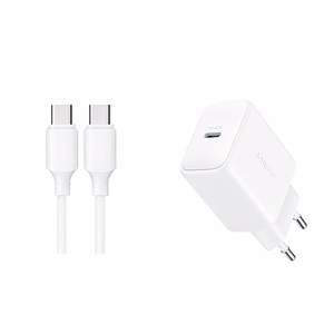 Joyroom JR-TCF20 USB-C PD 20W tīkla lādētājs - balts + USB-C / USB-C kabelis 1m