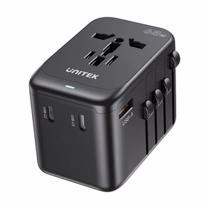 Lādētājs - Unitek 65W universāls ceļojuma adapteris (P1122ABK01) | 1xUSB-A 3xUSB-C 1xAC
