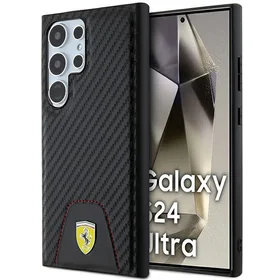 Ferrari Carbon Stitched Bottom viedtālruņa apvalks Samsung Galaxy S24 Ultra - melns