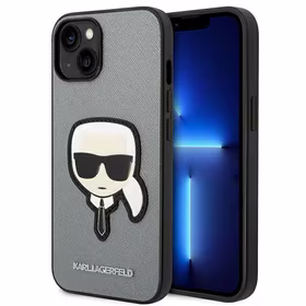 Karl Lagerfeld Saffiano Karla Galvas Plāksteris apvalks iPhone 14 - sudraba