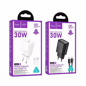 Viedtālruņa lādētājs Hoco USB C QC PD 30W + kabelis USB C uz USB C N62 melns