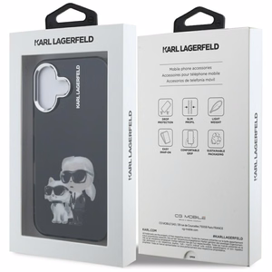 Karl Lagerfeld IML Aquarelle Karl & Choupette & Logo iPhone 16 macins - melns