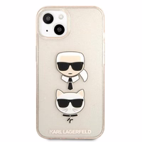 Karl Lagerfeld Glitter Karl's & Choupette Head apvalks iPhone 13 mini - zelts