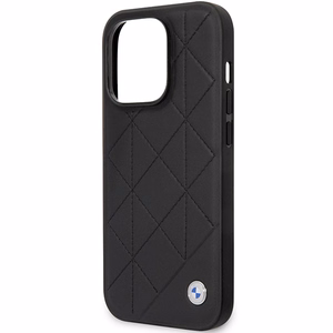 Viedtālruņa apvalks BMW BMHCP14L22RQDK iPhone 14 Pro 6.1 - melns ādas kvilota raksts