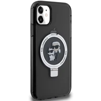 Karl Lagerfeld Magnētiskais viedtālruņa apvalks ar gredzena statīvu Karl&Choupette MagSafe iPhone 11 / Xr - melns