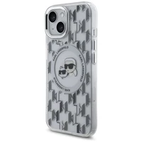 Karl Lagerfeld IML Monogramma Karl & Choupette Head Magnētiskais iPhone 15 viedtālruņa apvalks - caurspīdīgs