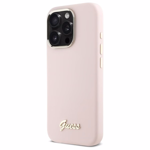 Guess Silikona Uzraksts Metāla Logo & Rāmis iPhone 16 Pro Apvalks - rozā