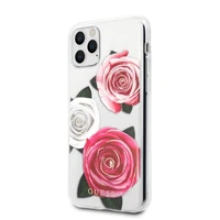 Guess GUHCN58ROSTRT iPhone 11 Pro caurspīdīgs cietais apvalks Ziedu vēlme rozā un baltā roze
