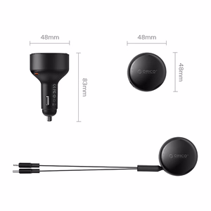 Orico Dual Stretch 60W USB-C auto lādētājs ar diviem izvelkamiem USB-C + Lightning kabeļiem - melns