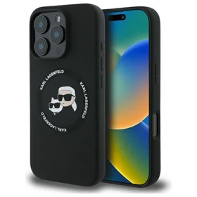 Karl Lagerfeld KLHMP16XSKCHTCK iPhone 16 Pro Max 6.9" cietais silikona viedtālruņa apvalks ar Karl & Choupette apdruku un Magnētisko MagSafe funkciju, melns