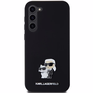 Karl Lagerfeld silikona Karl&Choupette metāla piespraude viedtālruņa apvalks Samsung Galaxy S23+ - melns