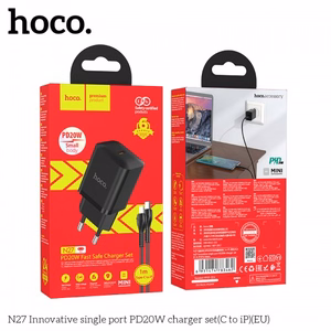 Lādētājs Hoco N27 melns (PD20W) + Type-C / Lightning 100cm kabelis