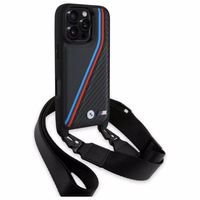 BMW M izdevums oglekļa trīskrāsu līnijas un siksniņa viedtālruņa apvalks iPhone 16 Pro - melns