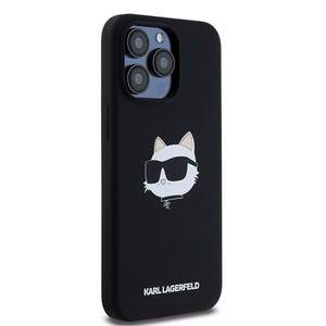 Karl Lagerfeld silikona Choupette Head magnētiskais viedtālruņa apvalks iPhone 15 Pro - melns