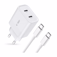 Tech-Protect C20W 2x USB-C PD 20W lādētājs ar USB-C / USB-C kabeli - balts