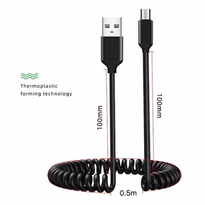 Spirālveida kabelis - USB uz Micro USB - 2A 1 metrs melns