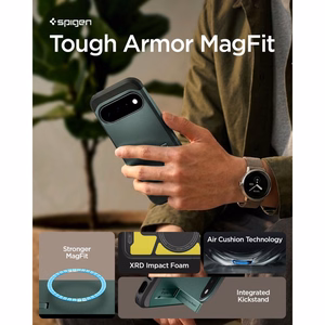 Spigen Tough Armor Mag MagSafe maciņš, paredzēts Google Pixel 11, tumši zaļš