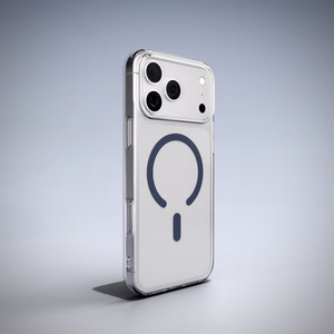 Puro Lite Mag TPU+PC viedtālruņa apvalks saderīgs ar MagSafe iPhone 17 Pro - caurspīdīgs ar zilu gredzenu