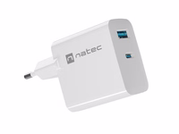 NATEC RIBERA GAN CHARGER 1x USB-A + 1x USB-C 65W balts