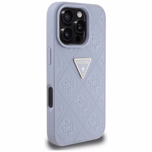 Guess Hot Stamp 4G Pattern Triangle Metal Logo viedtālruņa apvalks iPhone 16 Pro Max - violets