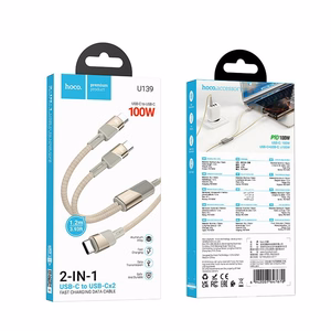 Кабель 2-в-1 USB C to USB C / USB C Hoco 5A 100W 1,2 м U139 золотой