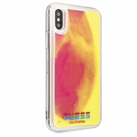 Guess GUHCPXGLCPI iPhone X/Xs rozā cietais maciņš California Glow tumsā