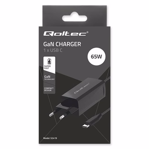 Qoltec 52419 65W GaN super ātrais lādētājs | 5-20V | 3-3.25A | USB-C 3.1