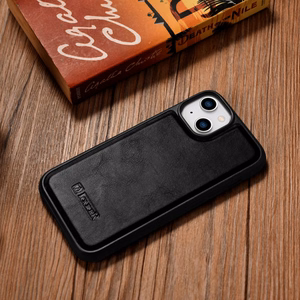 iCarer ādas Oil Wax viedtālruņa apvalks pārklāts ar dabīgu ādu iPhone 14 Plus melna
