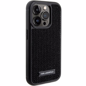 Karl Lagerfeld Rhinestone logotips metāla plāksne apvalks iPhone 15 Pro - melns