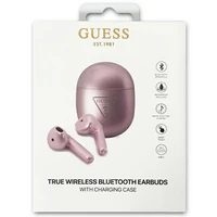 Guess GUTWST82TRU TWS Bluetooth austiņas + violeta/volileta trīsstūra logotipa dokstacija