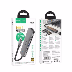 Adapteris HB28 Type-C multifunkcionālais pārveidotājs HDMI+USB3.0+USB2.0+USB2.0+SD+TF+PD pelēks