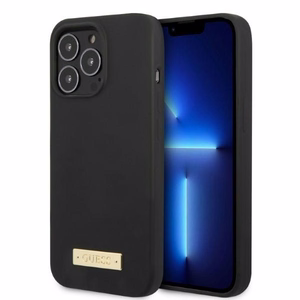 Guess GUHMP13LSPLK iPhone 13 Pro / 13 6.1" melns/melns cietais apvalks Silikona Logo Plate Magnētiskais