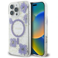 Guess sveķu ziedi Magnētiskais viedtālruņa apvalks iPhone 16 Pro Max - violeta