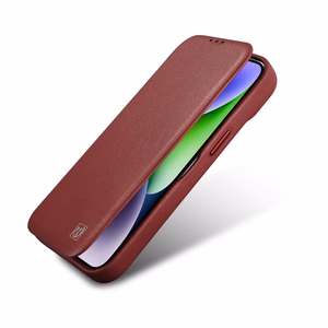 iCarer CE Premium ādas folio viedtālruņa apvalks iPhone 14 Pro Max magnētiskais atveramais apvalks MagSafe sarkana